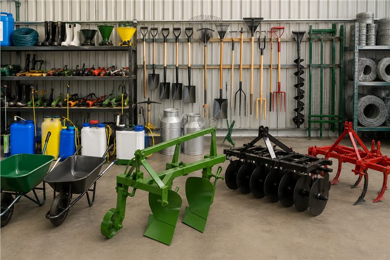 Farm tools and equipment representing agricultural hardware